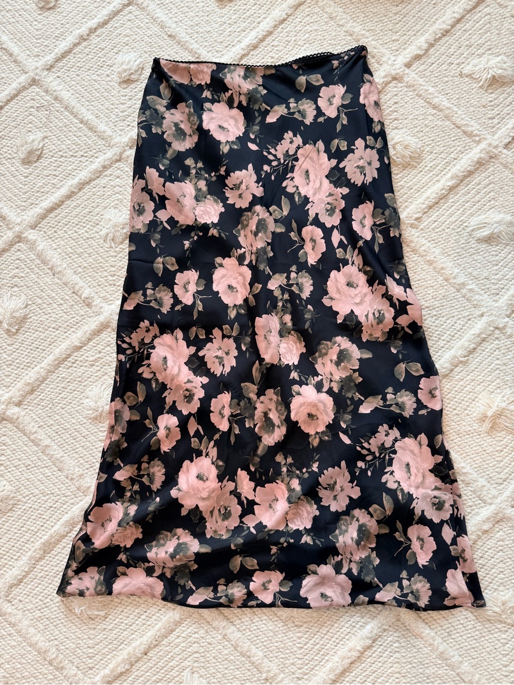 Vici Black Maxi Skirt with Pink Floral Print